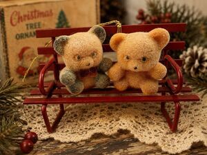 Vintage Avon Miniature Teddy Bear Collection Christmas Ornament Flocked Bears
